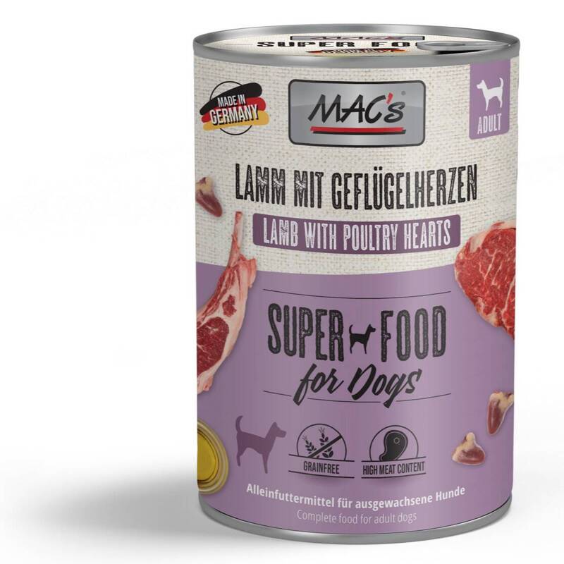 MAC's Dog Bezzbożowa Mokra Karma Dla Psa Z Jagnięciną i Sercami Drobiowymi 400g