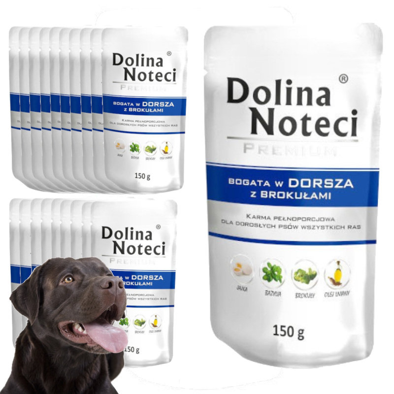 Mokra Karma Dla Psa Dolina Noteci Premium Bogata W Dorsza Z Brokułami Saszetka 20x150g