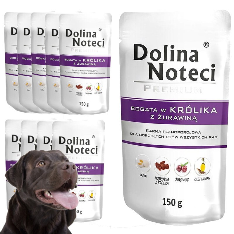 Mokra Karma Dla Psa Dolina Noteci Premium Bogata W Królika Z Żurawiną Saszetka 10x150g