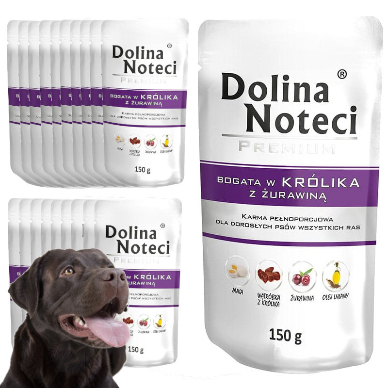 Mokra Karma Dla Psa Dolina Noteci Premium Bogata W Królika Z Żurawiną Saszetka 20x150g