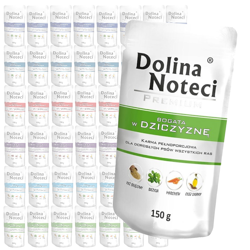 Mokra Karma Dla Psa Dolina Noteci Premium Mix 6 Smaków Bez Drobiu Saszetka 48x150g