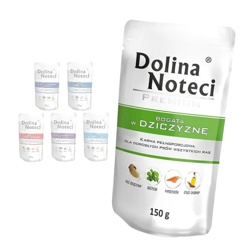 Mokra Karma Dla Psa Dolina Noteci Premium Mix 6 Smaków Bez Drobiu Saszetka 6x150g