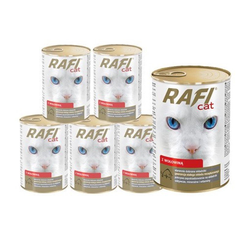 Mokra Karma dla Kotów Rafi Cat Adult z Wołowiną Puszka Zestaw 24 x 415 g