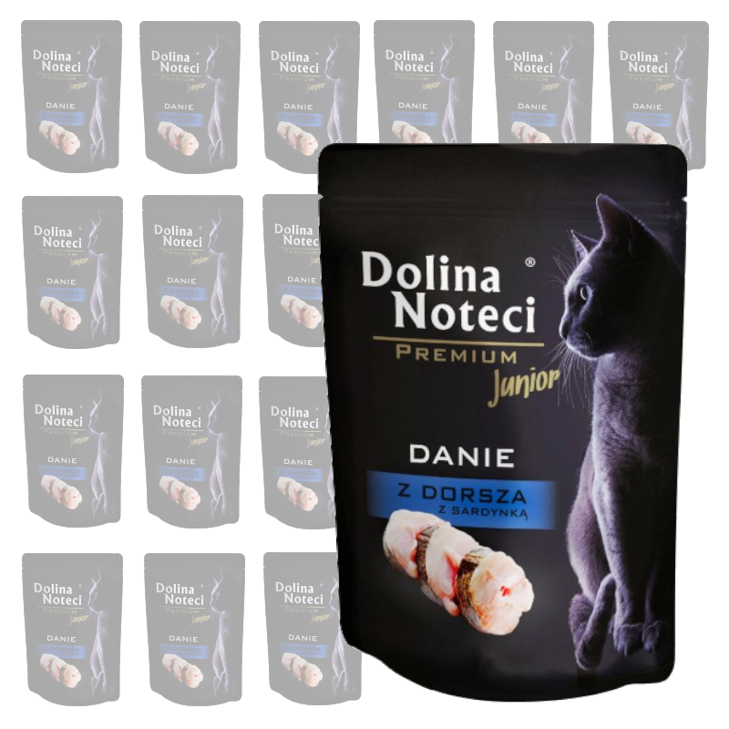 Mokra Karma dla Młodych Kotów Dolina Noteci Premium Danie z Dorsza z Sardynką Junior Zestaw 20x85g