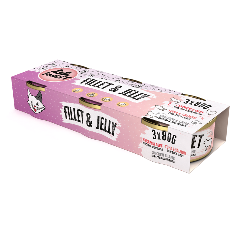 Mr. Bandit Fillet&Jelly Mix 3x80g Przysmak dla Kota Kurczak z Wołowiną Tuńczyk z Łososiem Kurczak z Jagnięciną