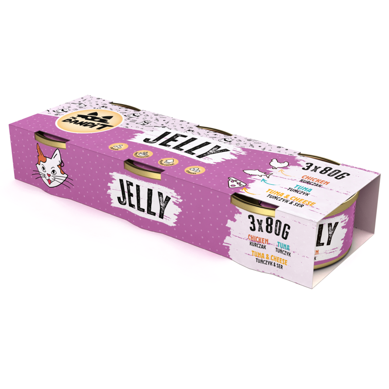 Mr. Bandit Jelly Mix 3x80g Przysmak dla Kota Galaretka z Kurczakiem Tuńczykiem i Serem