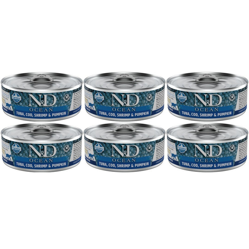 N&D Cat Ocean Tuna Cod Shrimp & Pumpkin 6x70g Mokra Karma Dla Kota Tuńczyk Dorsz Krewetka I Dynia