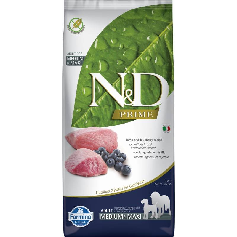 N&D Dog Prime Lamb Blueberry Adult Medium Maxi 12KG Sucha Karma Dla Psa Jagnięcina Borówka