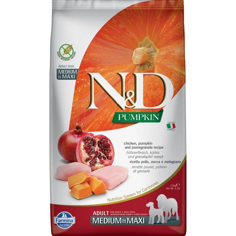 N&D GF Pumpkin Lamb Blueberry Adult Medium Maxi  2,5 KG