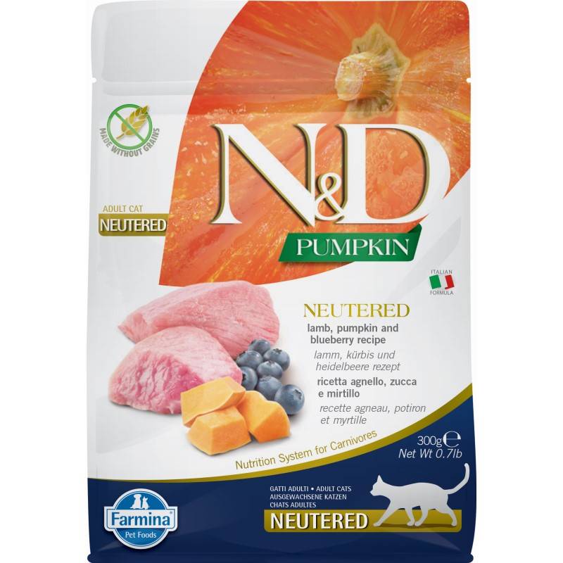 N&D Pumpkin Cat Lamb & Blueberry Neutured 300g Sucha Karma Dla Kotów Sterylizowanych Jagnięcina Borówka Dynia