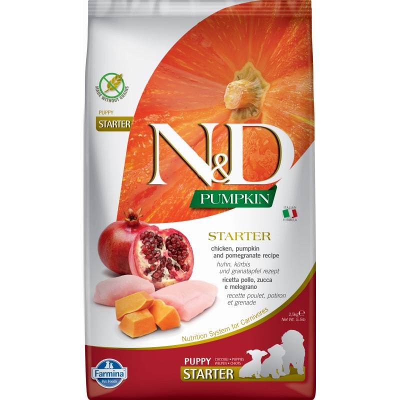 N&D Pumpkin Dog Chicken Pomegranate Puppy Starter 2,5kg Sucha Karma Dla Szczeniąt Kurczak Dynia Granat