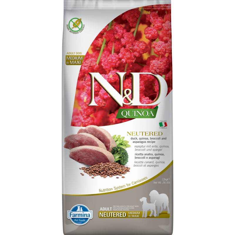 N&D Quinoa Dog Duck Broccoli Neutered Adult Medium Maxi 12Kg Sucha Karma dla Psa Po Kastracji