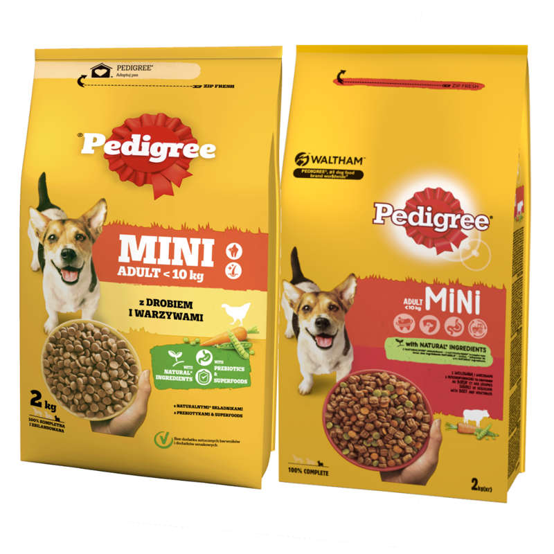 PEDIGREE Adult Mini 2x2kg Z Drobiem I Wołowiną Sucha Karma Pełnoporcjowa Dla Dorosłych Psów Małych Ras