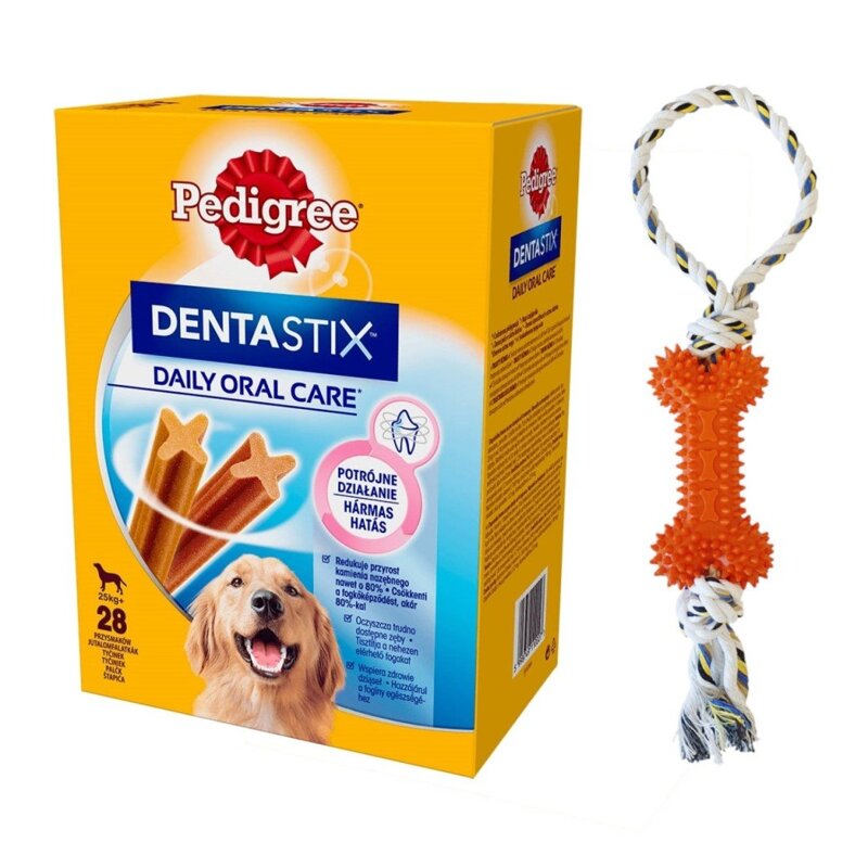 PEDIGREE DentaStix Maxi 28 sztuk 4x270g Duże Rasy Psów Przysmak Dentystyczny + Zabawka