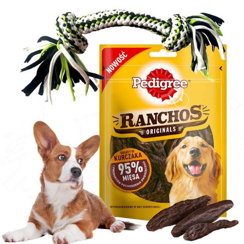 PEDIGREE Ranchos Originals 70g Bogaty W Kurczaka Przysmak Dla Psa + Zabawka Szarpak