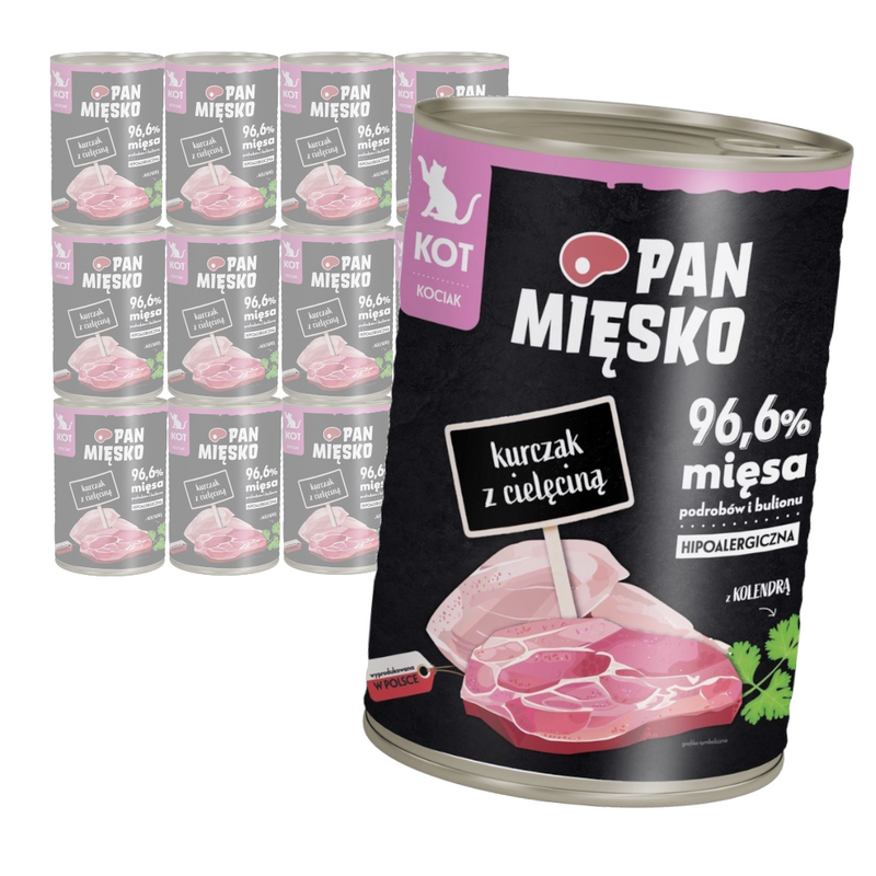 Pan Mięsko Hipoalergiczna Mokra Karma Dla Kociąt Kurczak Z Cielęciną 12x400g