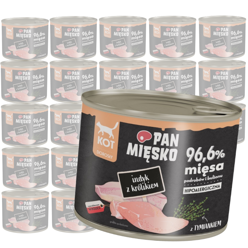 Pan Mięsko Hipoalergiczna Mokra Karma Dla Kota Indyk Z Królikiem 24x200g