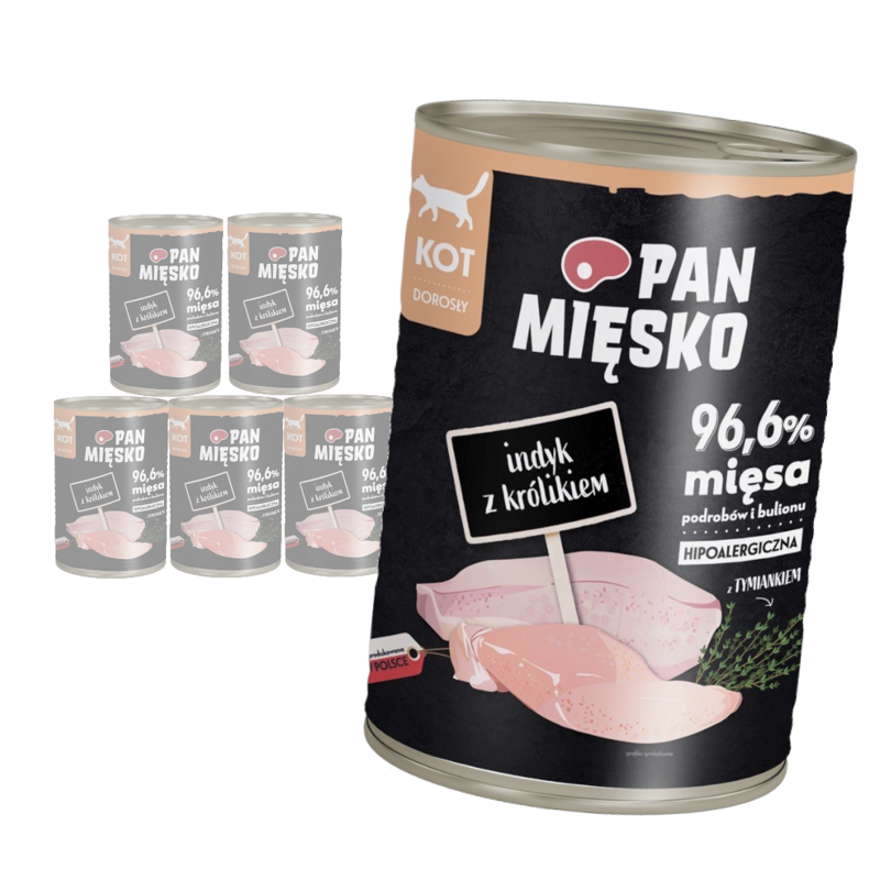 Pan Mięsko Indyk z Królikiem 6x400g Mokra Karma Dla Dorosłych Kotów