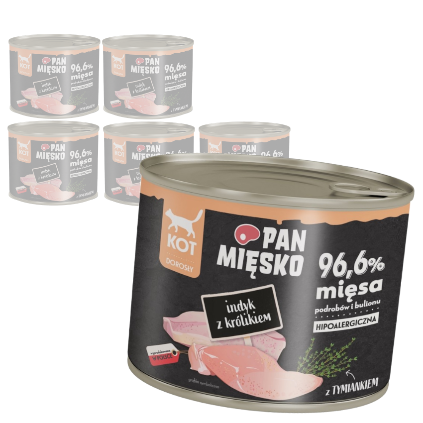 Pan Mięsko Mokra Karma Dla Kota Indyk Z Królikiem 6x200g