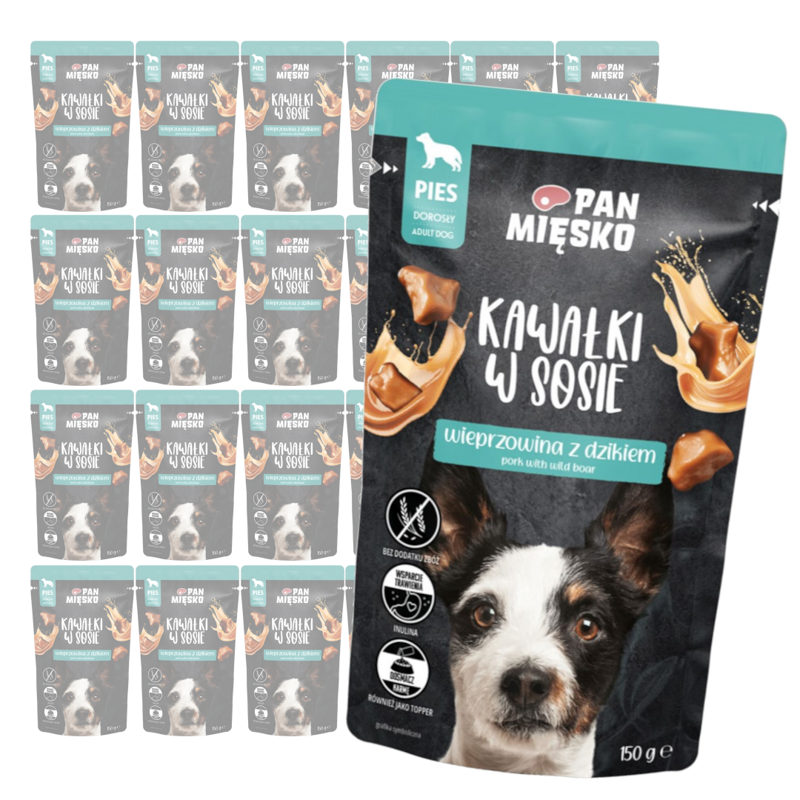 Pan Mięsko Mokra Karma Dla Psa 24x150g Kawałki W Sosie Wieprzowina Z Dzikiem