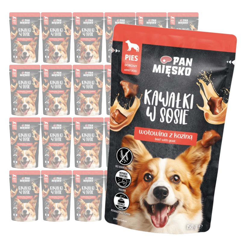 Pan Mięsko Mokra Karma Dla Psa 24x150g Kawałki W Sosie Wołowina Z Koziną