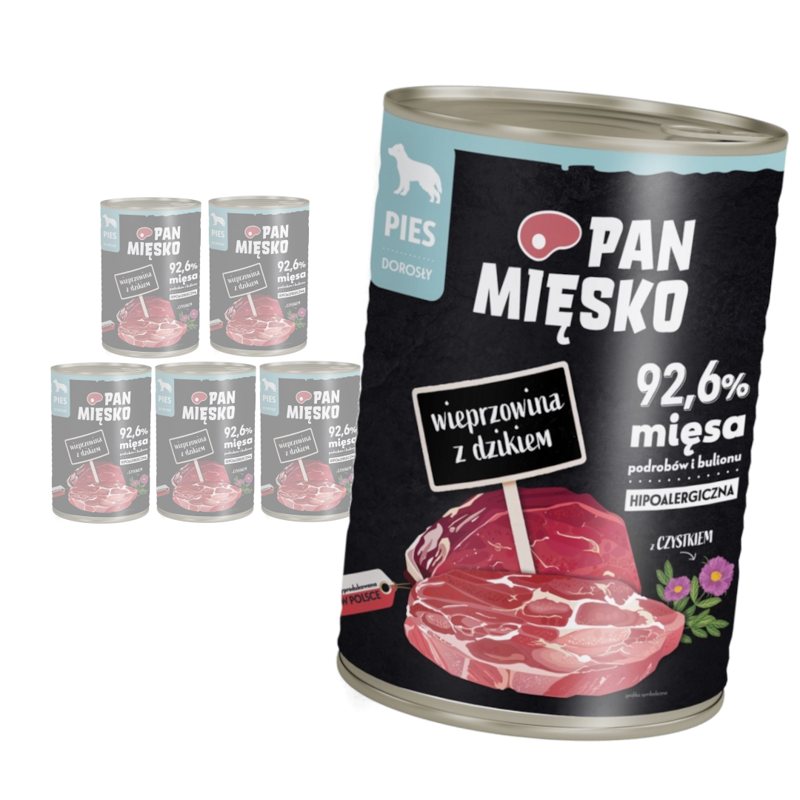 Pan Mięsko Mokra Karma Dla Psa 6x400g Z Wieprzowiną I Dzikiem 