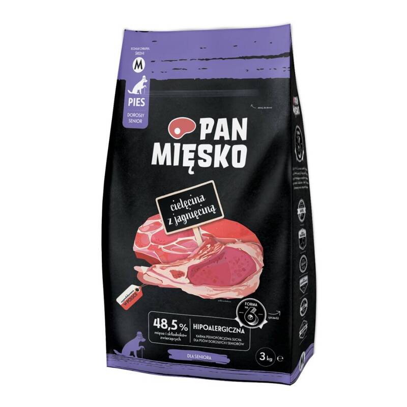 Pan Mięsko Senior Sucha Karma Dla Starszego Psa Cielęcina Z Jagnięciną 3kg Chrupki Rozmiar M