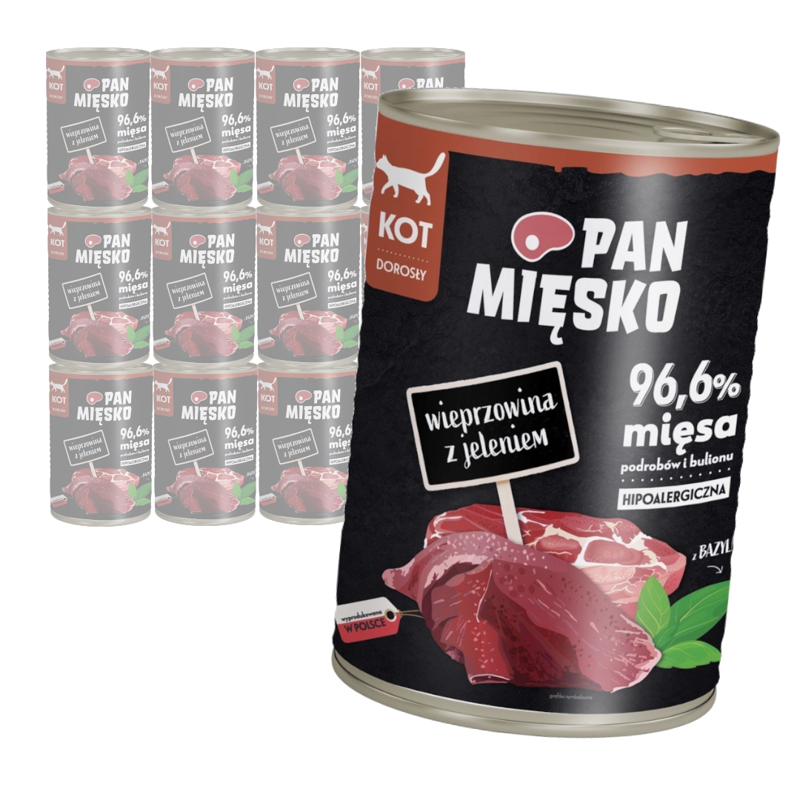 Pan Mięsko Wieprzowina z Jeleniem 12x400g Mokra Karma Dla Dorosłych Kotów