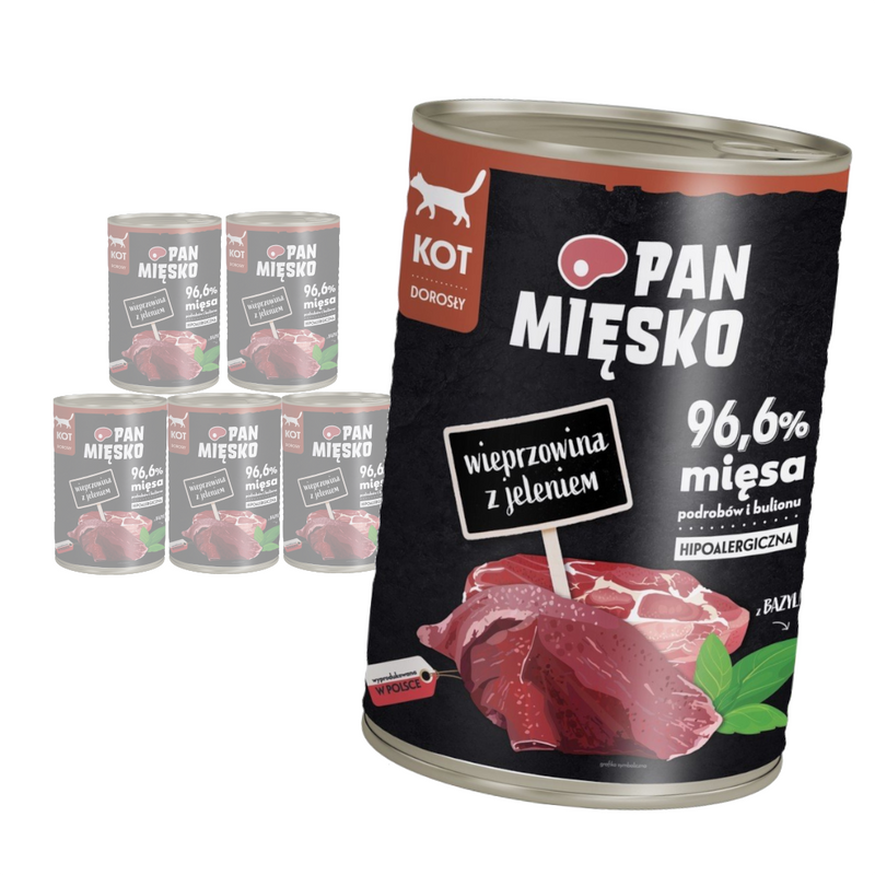 Pan Mięsko Wieprzowina z Jeleniem 6x400g Mokra Karma Dla Dorosłych Kotów