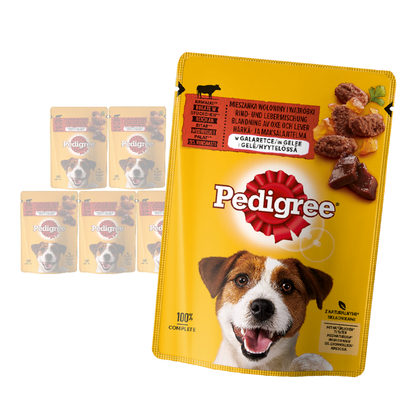 Pedigree Adult Mokra Karma Dla Psa Kawałki Bogate W Mieszankę Wołowiny I Wątróbki W Galaretce 6x100g