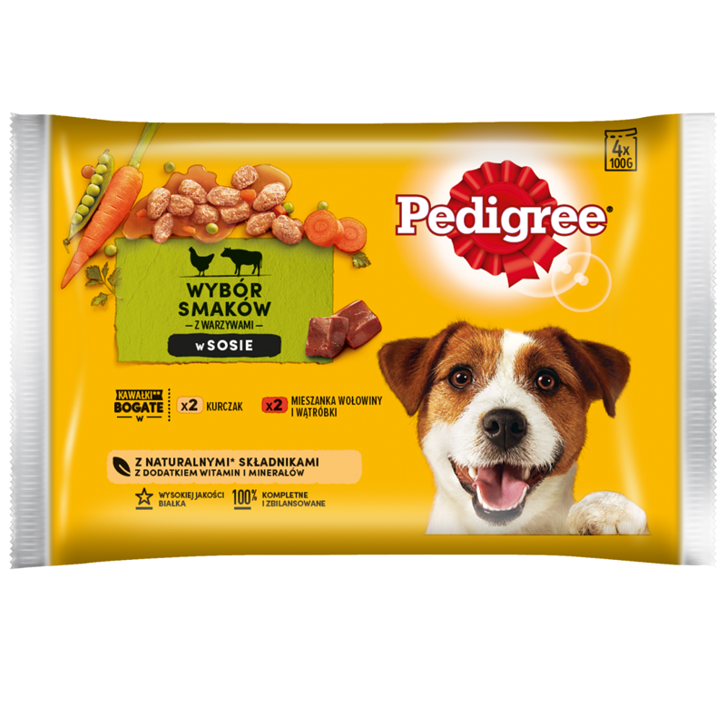 Pedigree Adult Saszetka 4x100g Mokra Karma Dla Psów Kurczak Oraz Wołowina Z Wątróbką W Sosie