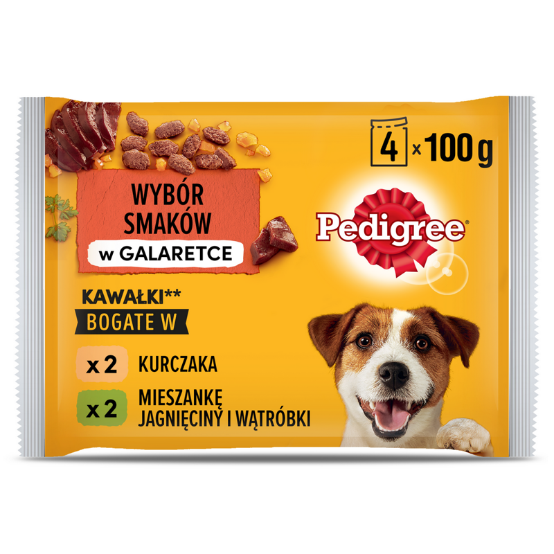 Pedigree Adult Saszetka 4x100g Mokra Karma W Galaretce Dla Dorosłych Psów Kurczak, Jagnięcina