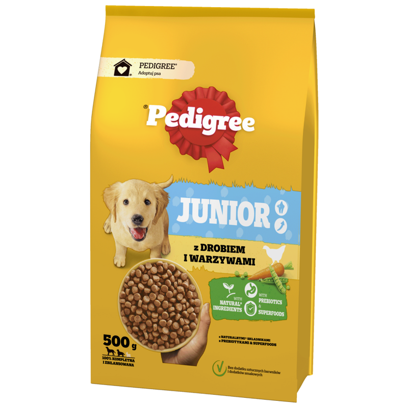 Pedigree Junior 500g Z Drobiem I Warzywami Sucha Karma Dla Szczeniąt Średnich I Dużych Ras