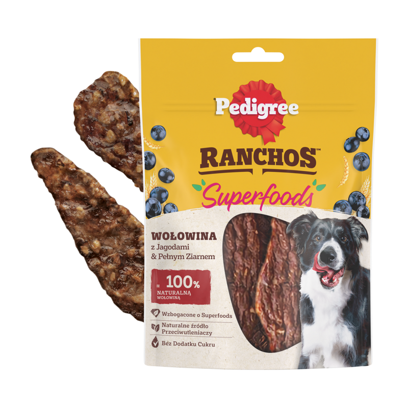 Pedigree Ranchos Superfoods 70g Przysmak Dla Psa Z Wołowiną Jagodami I Pełnym Ziarnem