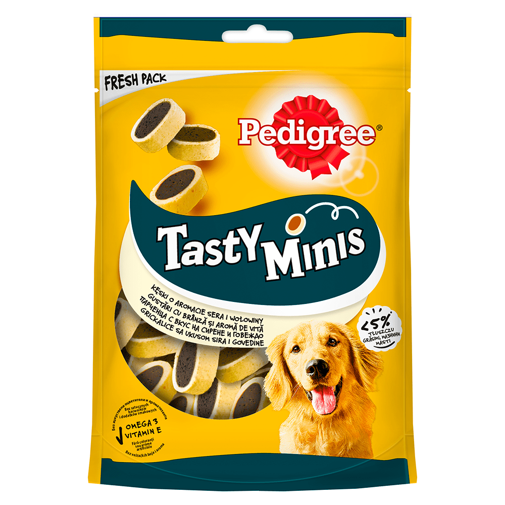Pedigree Tasty Minis 140g o smaku sera i wołowiny Przysmak dla psa (Mini Tasty Bites Cheesy)