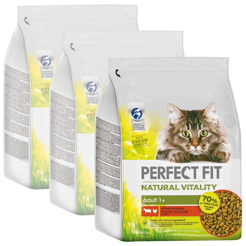 Perfect Fit Natural Vitality Sucha Karma Dla Kotów Z Wołowiną I Kurczakiem 3x2,4kg