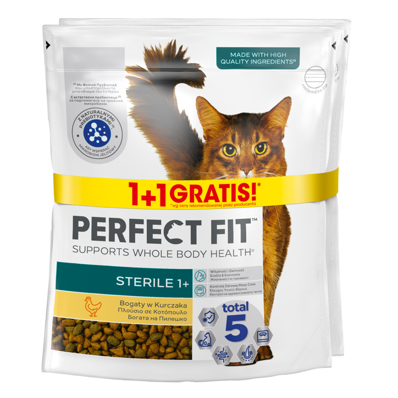 Perfect Fit Sterile 2x750g Sucha Karma Dla Kotów Sterylizowanych Z Kurczakiem 1+1 GRATIS