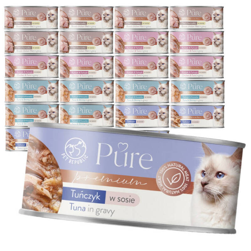 Pet Republic Pure Mokra Karma Dla Kota Mix Smaków W Sosie 24x80g Kurczak Tuńczyk Krewetka