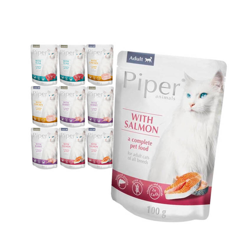 Piper Adult Bezzbożowa Mokra Karma Dla Kota 10x100g Mix Smaków 