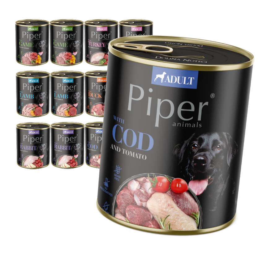 Piper Adult Mokra Karma Dla Psa Mix Smaków 12x800g Dorsz Dziczyzna Indyk Jagnięcina Kaczka Królik