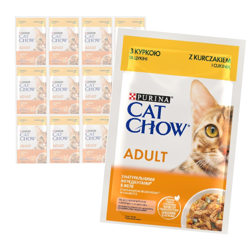 Purina Cat Chow Adult 12x85g Mokra Karma Dla Kota z Kurczakiem i Cukinią w Galaretce