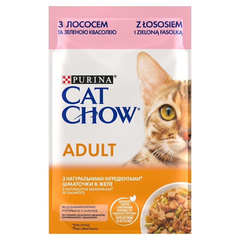 Purina Cat Chow Adult 85g Mokra Karma Dla Kota z Łososiem i Zieloną Fasolką w Galaretce