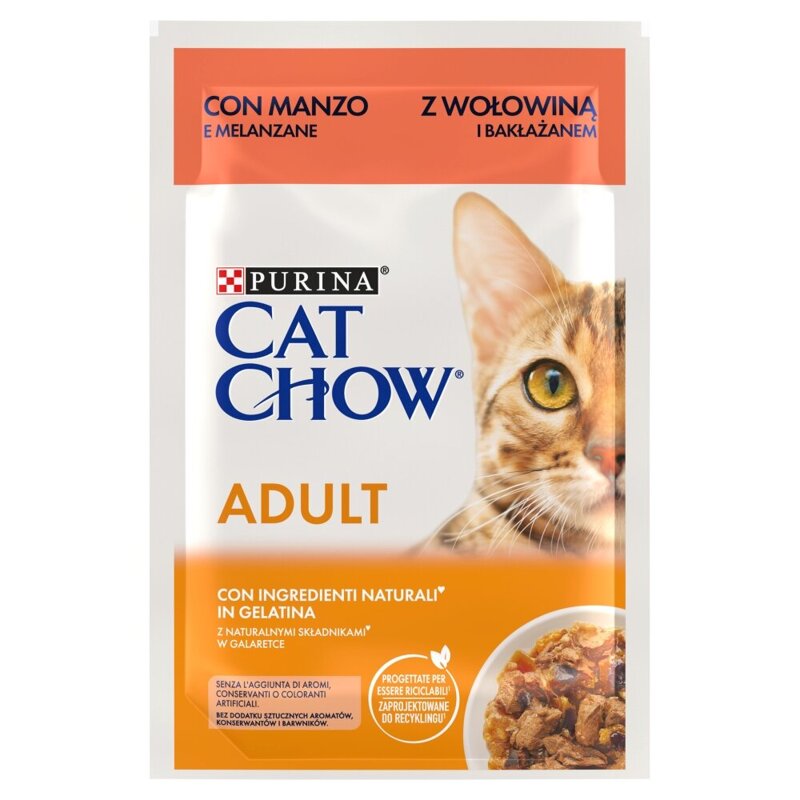 Purina Cat Chow Adult 85g Mokra Karma Dla Kota z Wołowiną i Bakłażanem w Galaretce