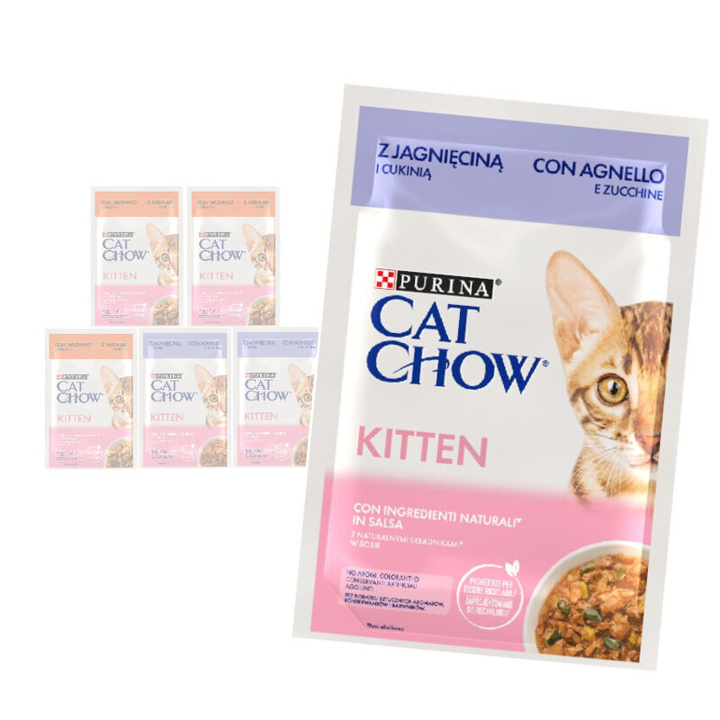 Purina Cat Chow Kitten 6x85g Mokra Karma Dla Kociąt  z Jagnięciną w Sosie i Indykiem w Galaretce