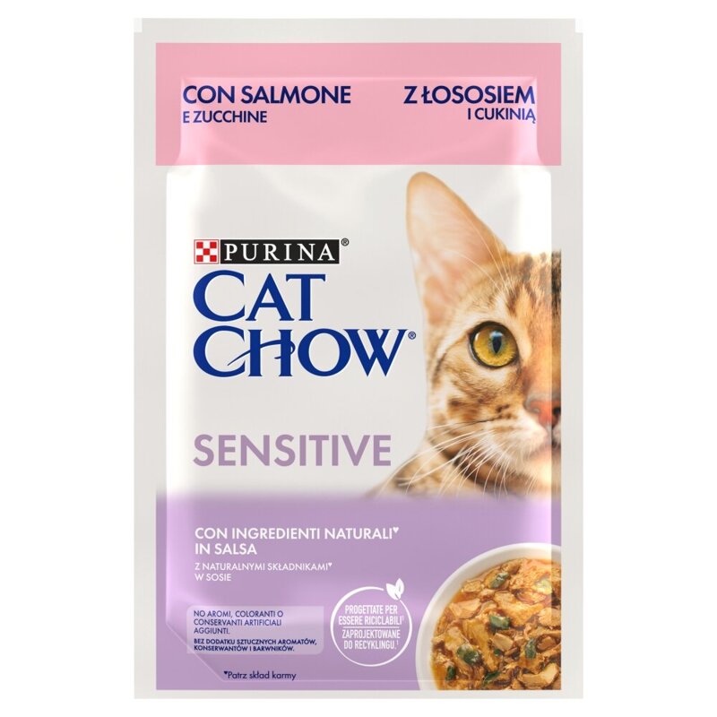 Purina Cat Chow Sensitive 85g Mokra Karma Dla Kota z  Łososiem i Cukinią w Sosie