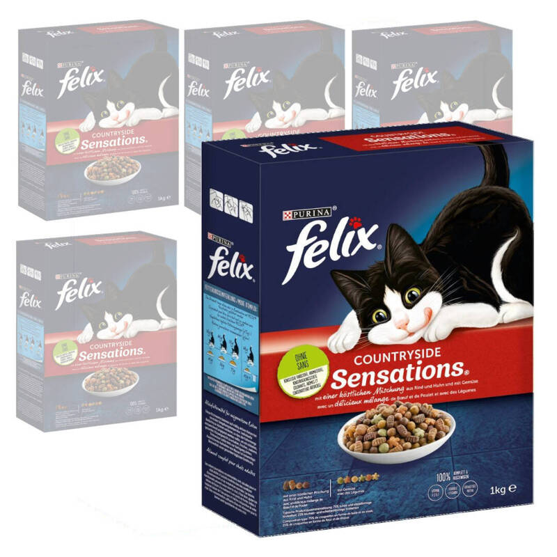 Purina Felix Countryside Sensations Sucha Karma Dla Kota Z Wołowiną Kurczakiem I Warzywami 5x1kg