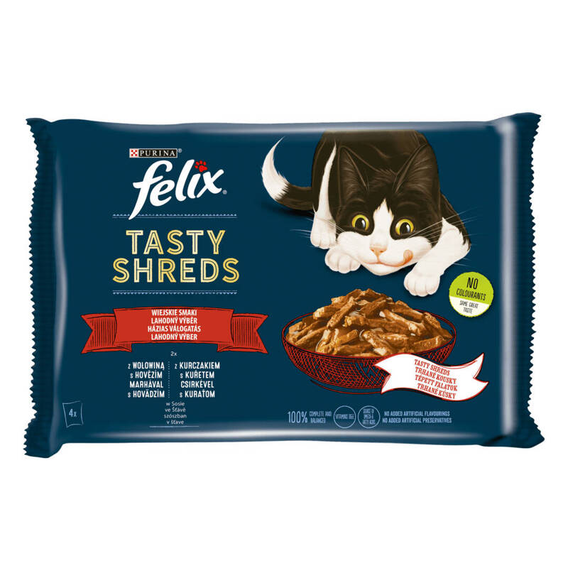Purina Felix Tasty Shreds Mokra Karma Dla Kota Wiejskie Smaki W Sosie 320g (4x80g) Z Wołowiną I Kurczakiem
