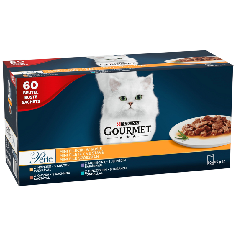 Purina Gourmet 60x85g Perle Mini Fileciki w Sosie Mokra Karma Dla Kota Saszetki