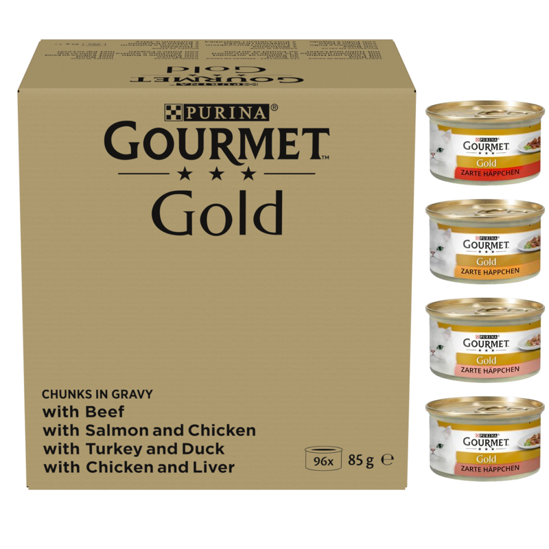 Purina Gourmet Gold 96x85g Mokra Karma dla Kota Mix Smaków w Sosie z Wołowiną Łososiem Indykiem Kurczakiem