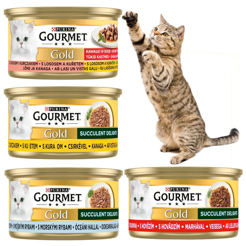 Purina Gourmet Gold Succulent Delights Kawałki W Sosie Kurczak Wołowina Ryba Mokra Karma Dla Kota 12x85g